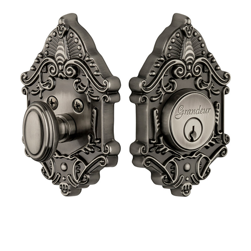 Grande Victorian Single Cylinder Deadbolt, Antique Pewter, 2.75"