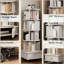 Bibliothèque d'angle à 5 niveaux, étagère de rangement sur pied au sol, étagère en bois étroite, bibliothèque rotative avec tiroir-1198955264