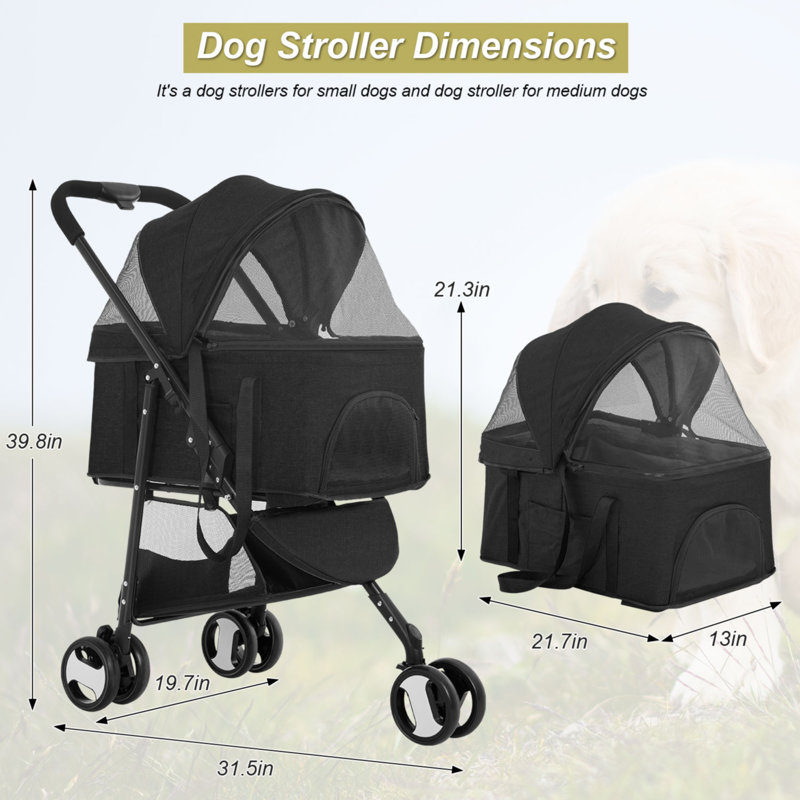 Poussette pliante standard avec support amovible, Noir