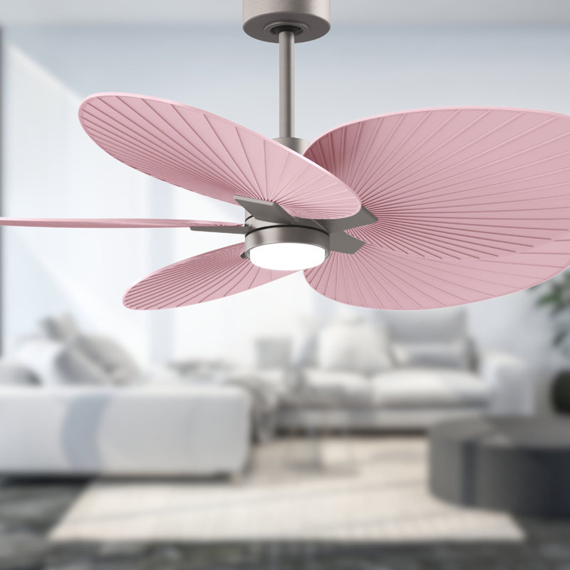 Alessandra Tropical - Five Blade Ceiling Fan - Integrated LED -Matte Black Finish -Light Blue Blades, Brushed Nickel
