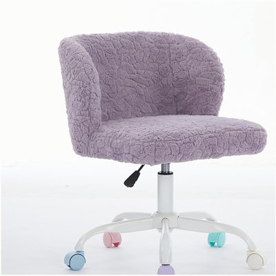 Chaise de bureau A&A Furniture, chaise de bureau à domicile en poils de lapin artificiels avec base en métal, chaise de bureau pivotante réglable, chaise de coiffeuse (rose)