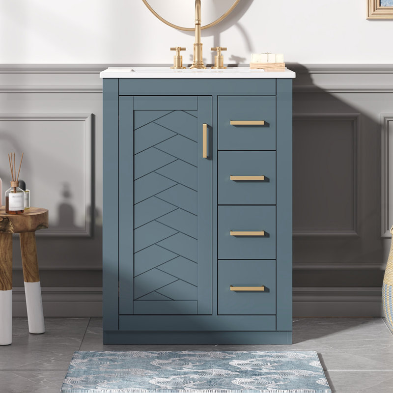 Meuble-lavabo 24 po avec lavabo en céramique intégré, Bleu