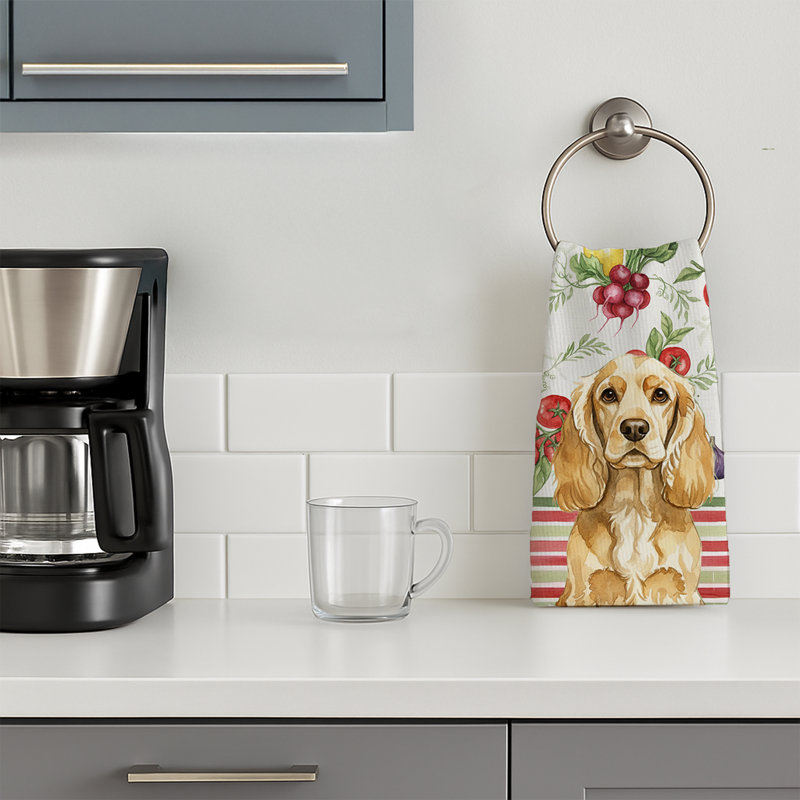 Buff Cocker Spaniel Vegetables Kitchen Towel, Buff Cocker Spaniel