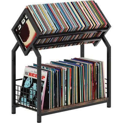 2-Tier Vinyl Record Storage Holder with Dividers, 24.4