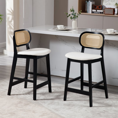 Upholstered Counter Stool with Solid Wood Frame