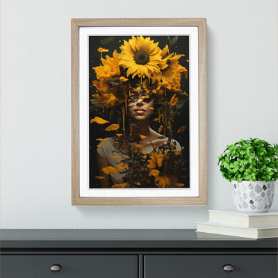 XYZ-FRM-V1223-1597 Sunflower Conceptual - Single Picture Frame Print on Wood
