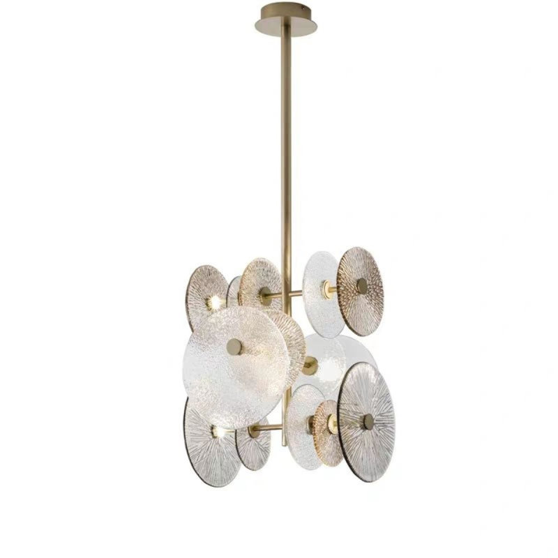 Andromeda Murano Chandelier, Clear/Frosted, Glossy Gold, 36” Width x 12” Depth x 14” Height