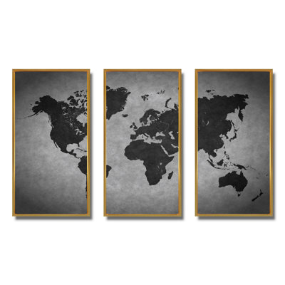 Ancienne carte du monde, impression sur toile flottante 3 pièces