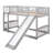 Bunk Bed With Slide,Twin Over Twin Low Bunk Bed With Fence And Ladder For  Kids Teens Grey-889956169