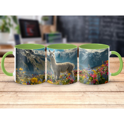 Set of 2 Realistic Animal Design 11oz Accent Mugs – Ceramic Coffee Cups with a Navy Handle and Interior