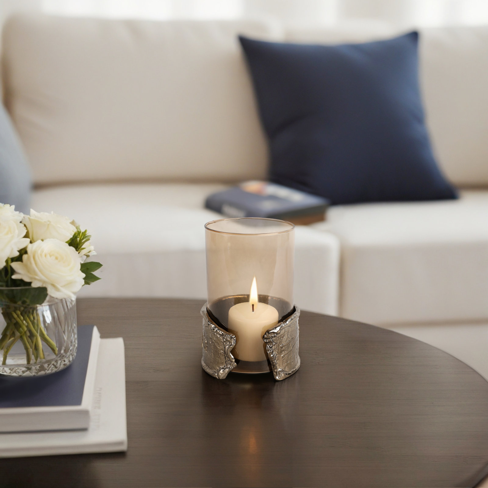 Glass Hurricane Candle Holder, 8" H x 6" W x 6" D