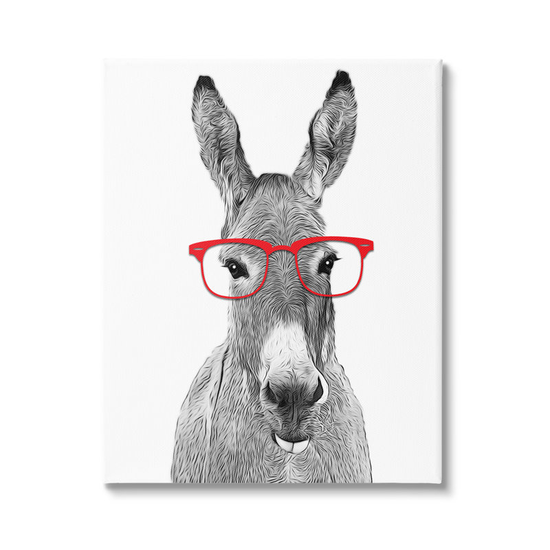 "Au-561", toile "Âne en lunettes rouges" sur toile par Annalisa Latella, impression, H 20 po x l 16 po x P 1,5 po
