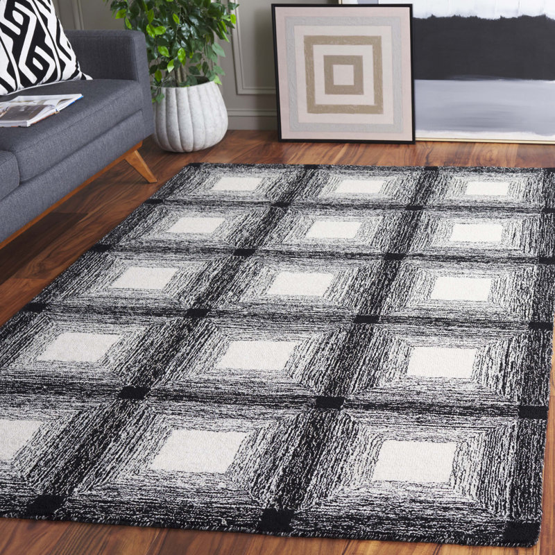 Laramy Hand Tufted Wool Pile Geometric Rug, Rectangle 5' x 8'