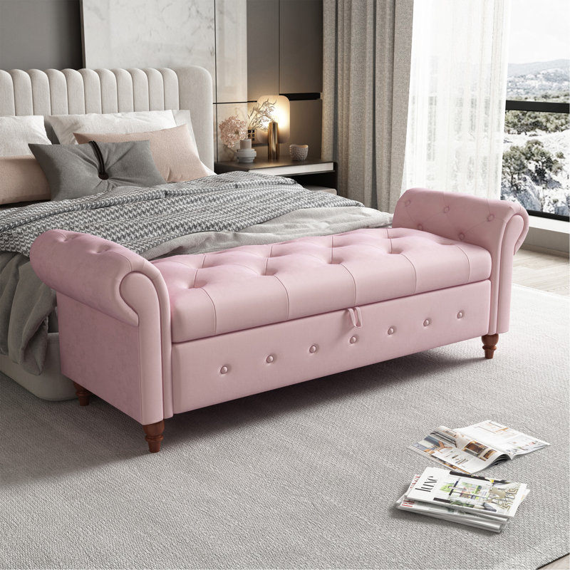 Banc de lit en velours rose
