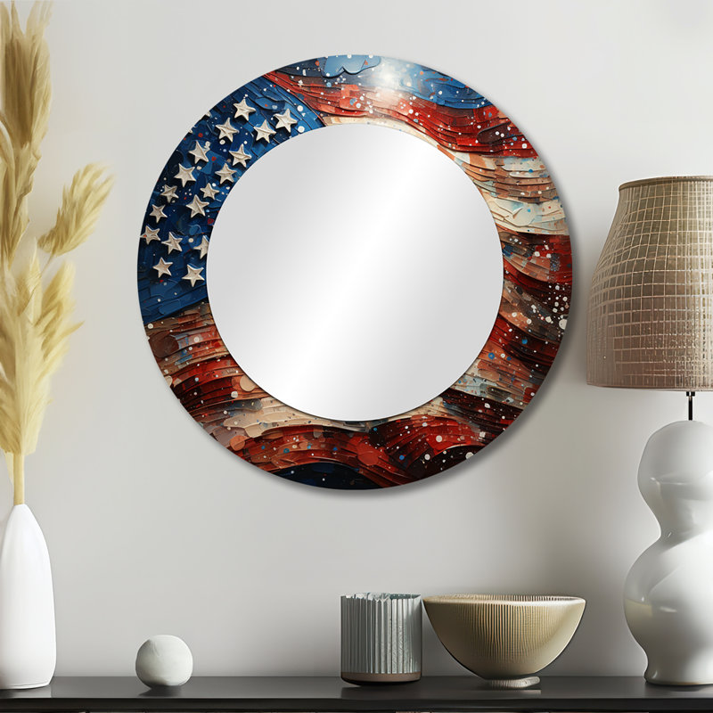 Drapeau américain drapeau IV - grand drapeau américain, miroir mural décoratif rond rouge, 23 po x 23 po