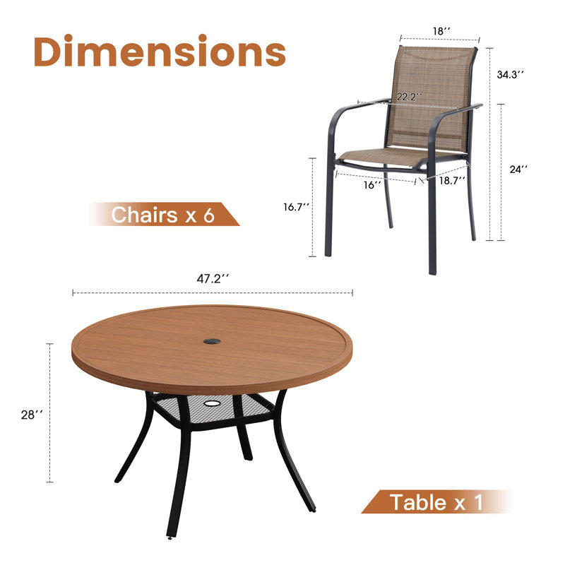 Ensemble repas d'extérieur L 47,2 po Devalious, Bois brossé brun / noir / brun / noir