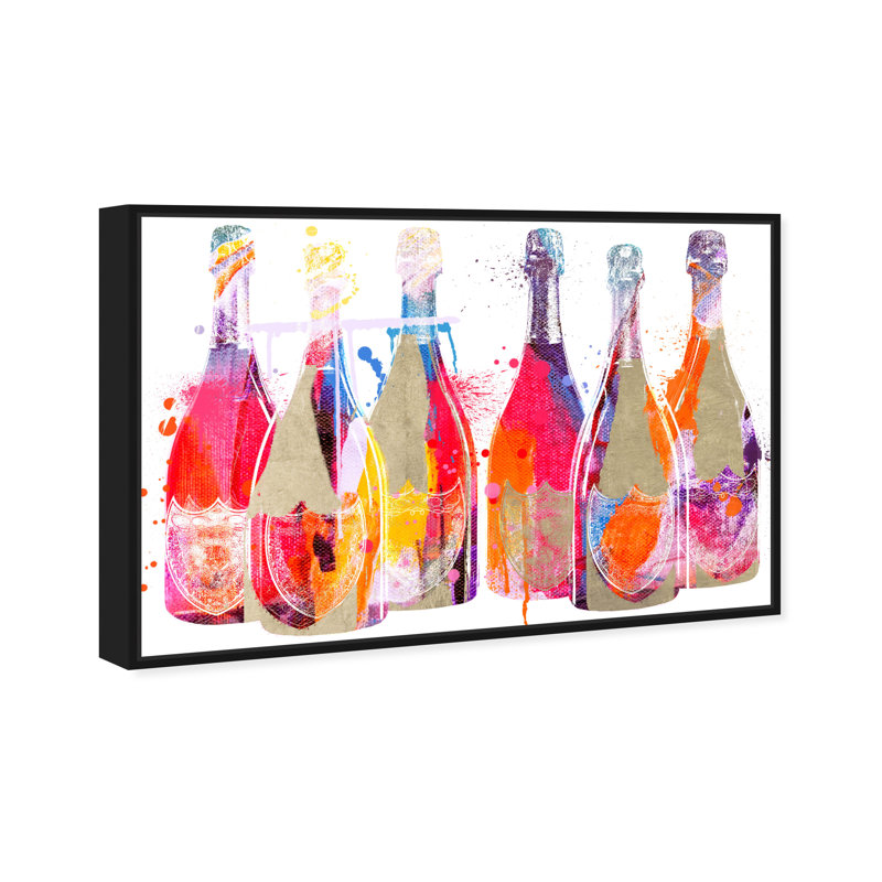 Color Splash Champagne - peinture sur toile, Cadre noir, H 36 po x l 54 po