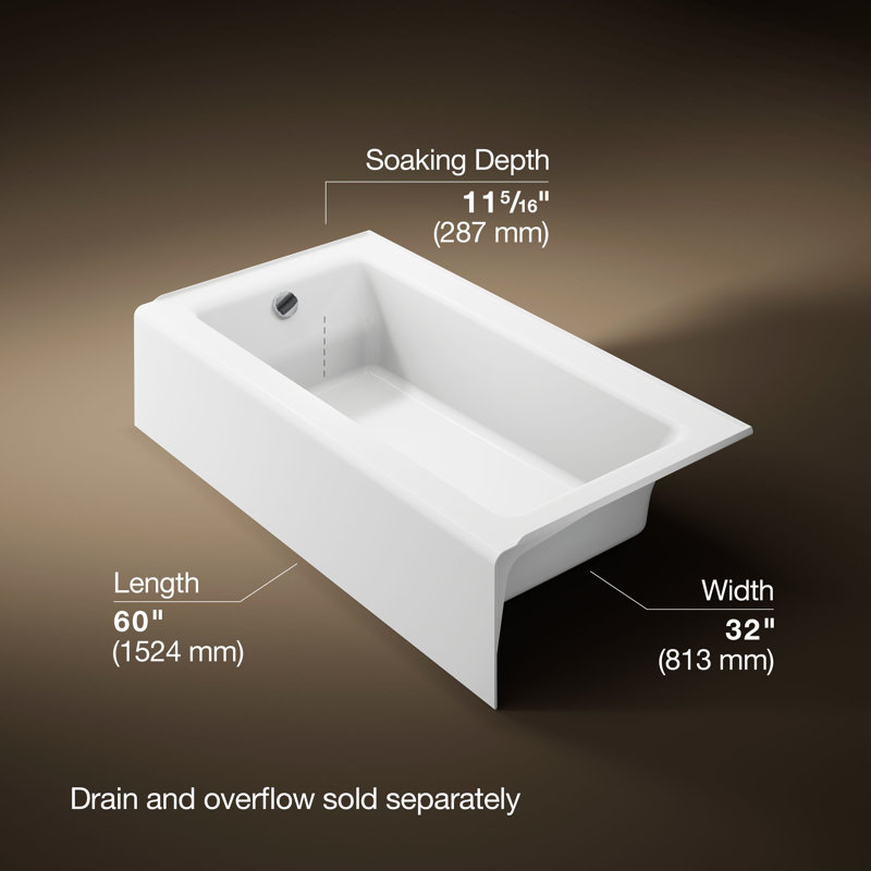 Bellwether® 60" x 32" Soaking Bathtub, Left, White