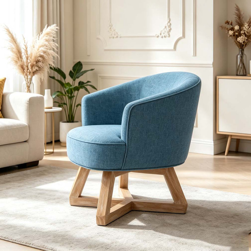 Chaise pivotante avec base en bois en forme de croix, Bleu clair