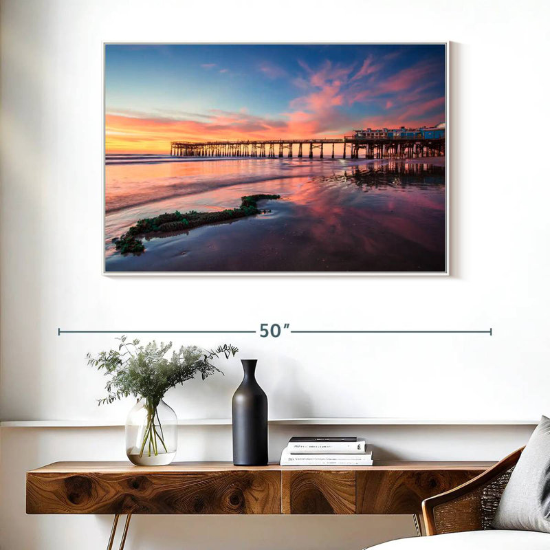 Lever de soleil à Cocoa Beach Pier, Cadre flottant blanc, 40 po x 27 po