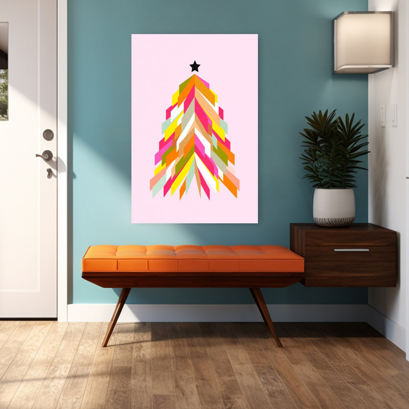 Dv 20,23 Mcm Rainbow Christmas Tree 4,2 Pink P Hr Jewel, art mural abstrait contemporain, H 48 po x l 32 po