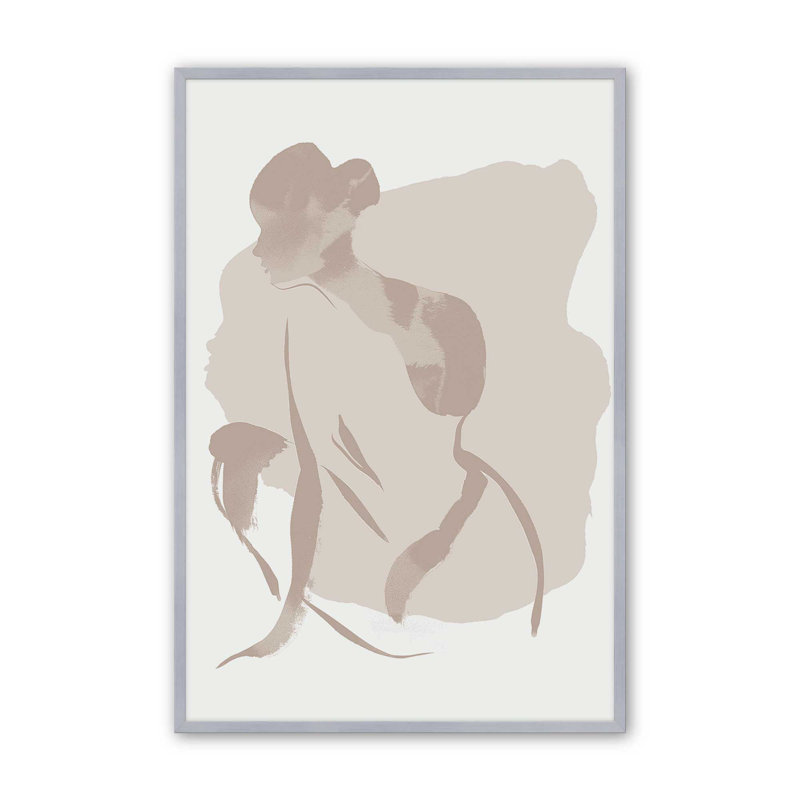 Doux imprimé de contours dans un cadre en zinc patiné, 10 po x 8 po, 25.25" H x 19.25" W, Chrome poli