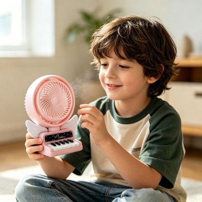 Piano-Key Desktop Mini Fan  Features A Built-in LED Night Light Three Powerful Wind Speed Settings And A USB Rechargeable Style A Ideal Companions For Stay