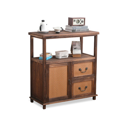 Buffet en bois massif brun et rotin