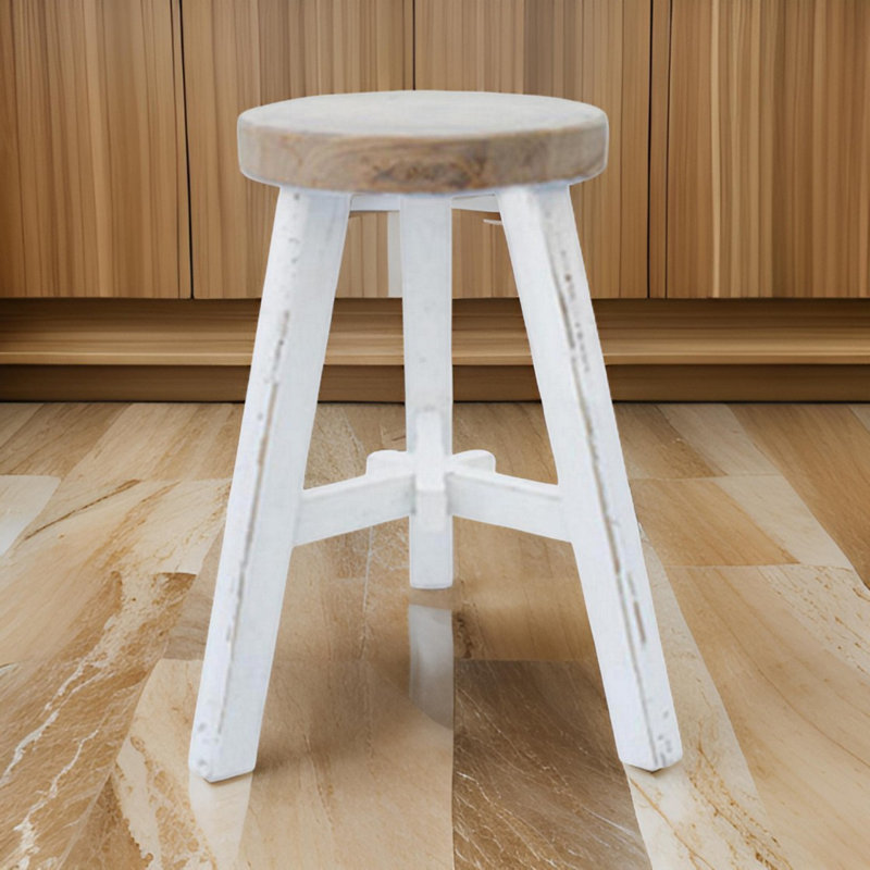 17 Inch Accent Stool, Round Seat, Hand Tripod Legs
