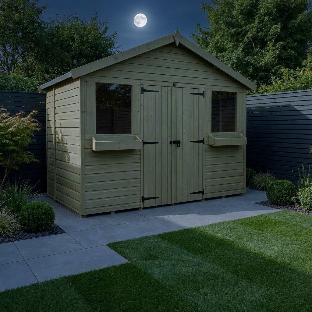 Total Sheds 12ft x 6ft Apex Summer Shed - Toughened Glass External Planters - Pressure Treated Timber - UK Manufactured