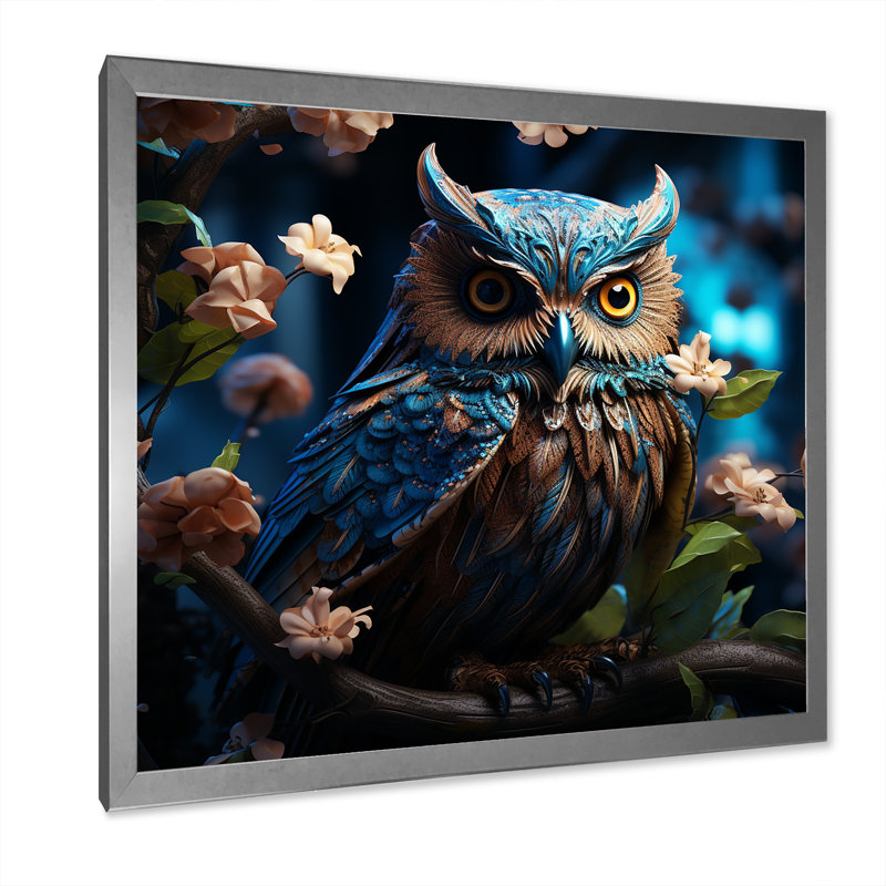 Blue Owls Moonlight Realm III sur toile, Cadre simple argenté, H 16 po x l 16 po x P 1 po