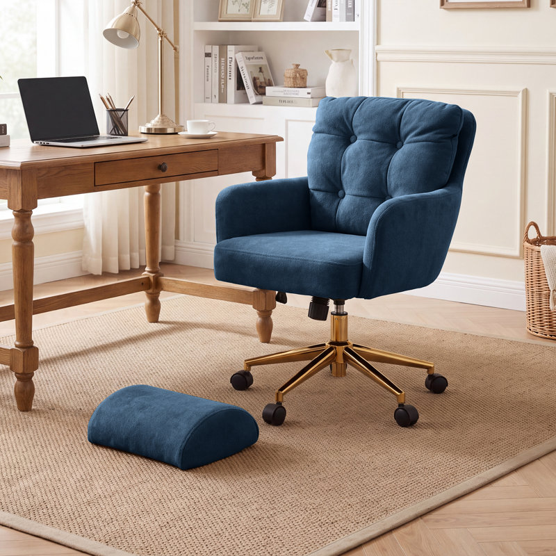 Fauteuil de bureau rembourré avec repose-pieds, Bleu