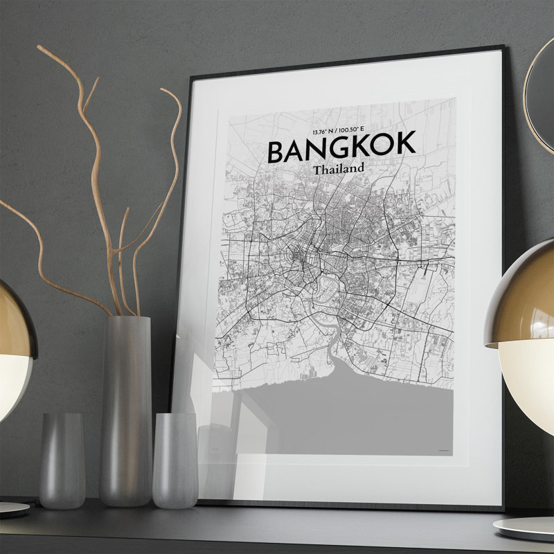 Bangkok City Map In Tones - No Frame Print, 36cm H x 24cm W x 0.05cm D