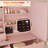 Vanity Desk with Sliding Mirror and LED Lights & Charging Station with Stool-559065344