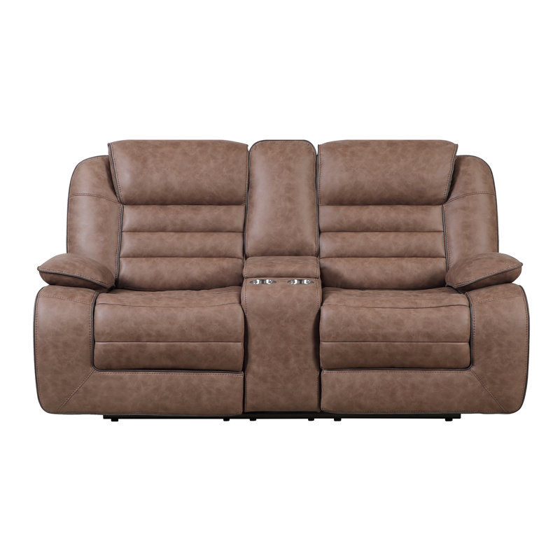 Canapé inclinable deux places brun avec console
