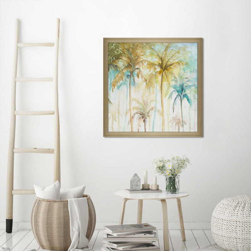 «Watercolor Palms II» par Patricia Pinto - reproduction d'art, H 37,5 po x l 37,5 po x P 1 po, Encadrement champagne