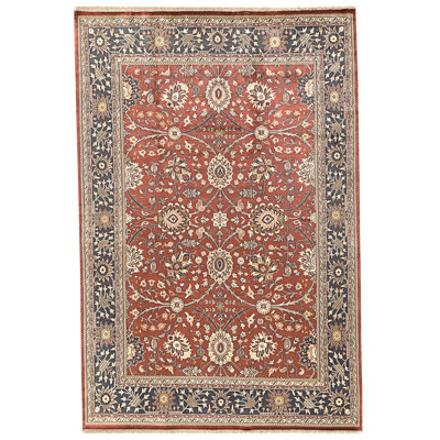 Tapis rouge et bleu marine noué à la main de haute qualité