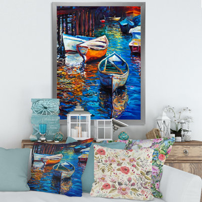 Paysage, bateaux sur l'eau, coucher de soleil sur toile - Warm Sunset X