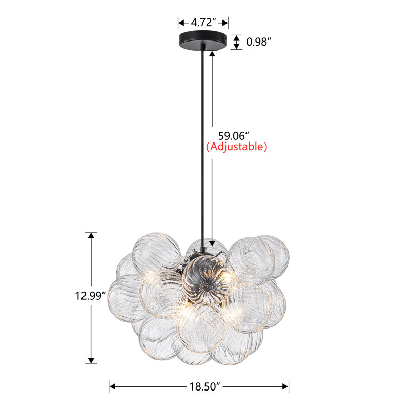 Brody 6 - Light Dimmable Swirled Glass Globe Sphere Chandelier