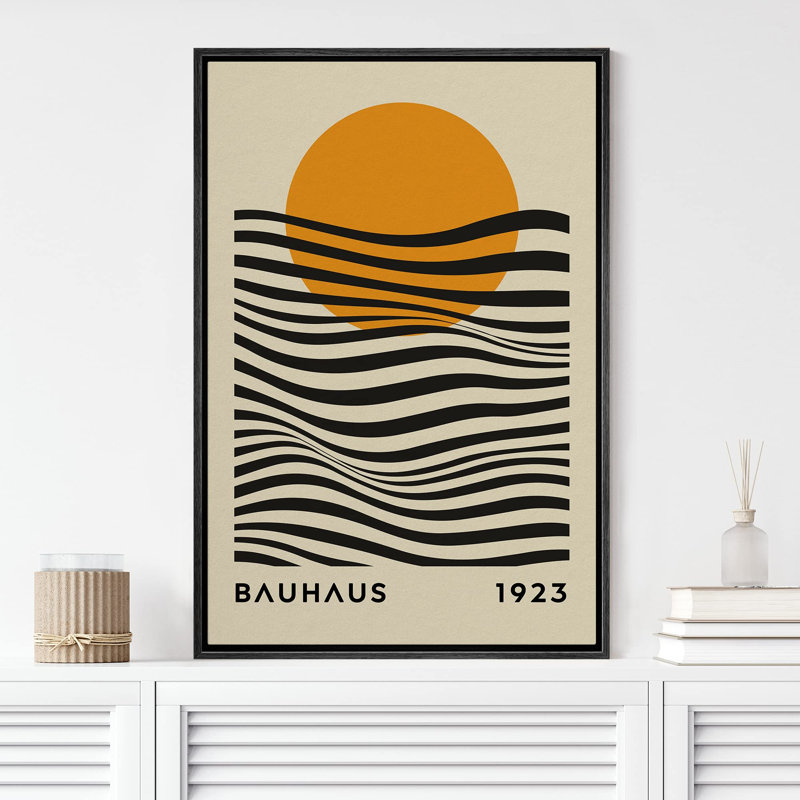 Abstrait, blocs de couleurs vibrantes, formes de vagues géométriques de style Mid-Century Bauhaus, H 36 po x l 24 po, Noir