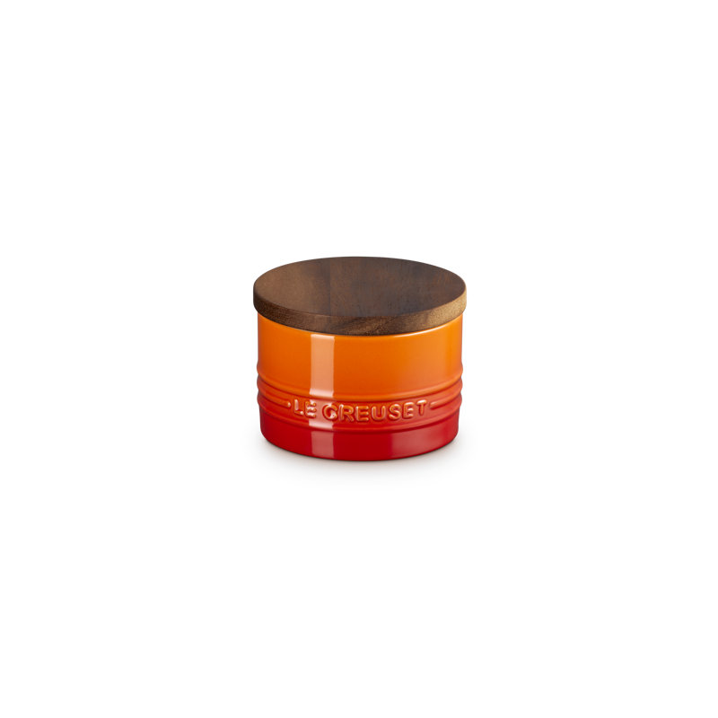 Le Creuset Stoneware Signature Salt Cellar With Wood Lid, 7 Oz., Cerise, Orange