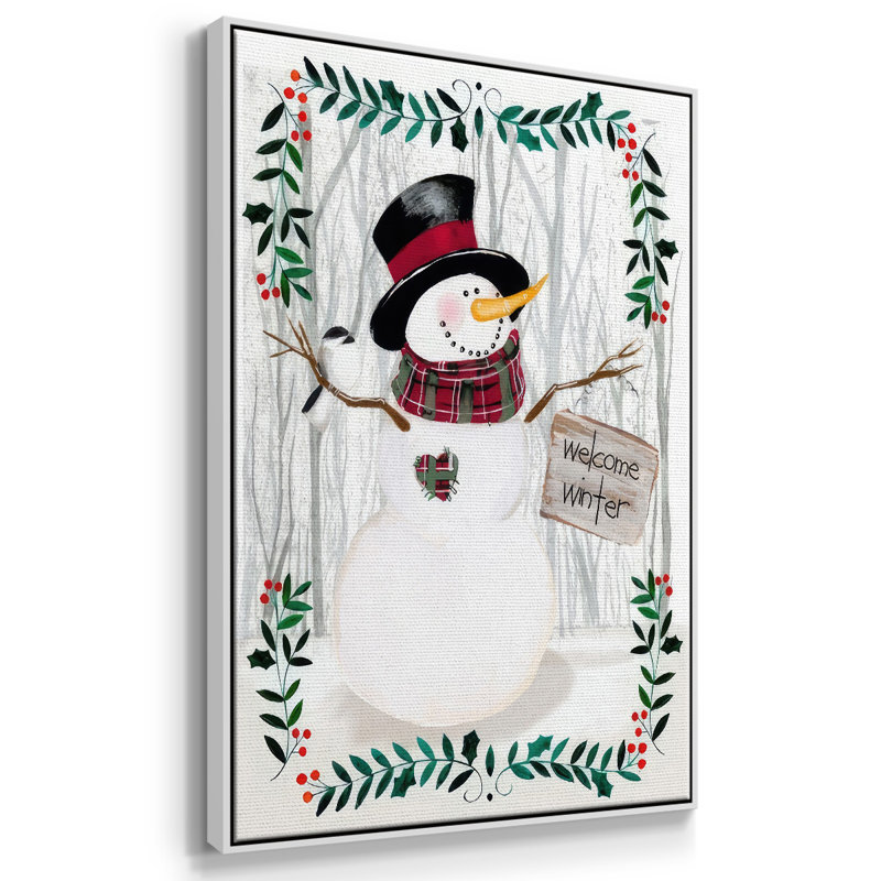 Folk Snowman Forest I, H 25 po x l 17 po x P 1,5 po, Cadre flottant blanc