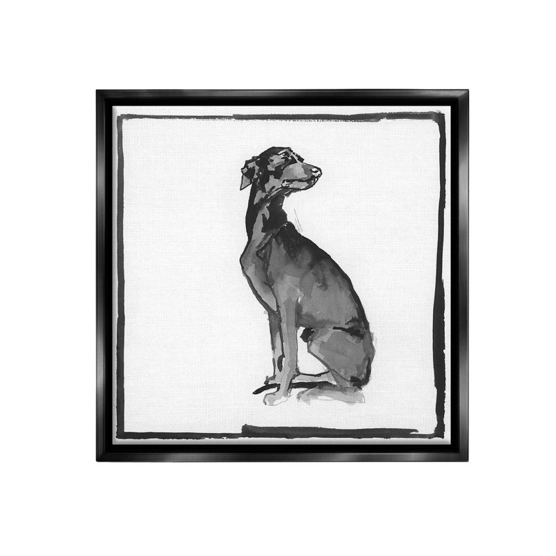 "Minimal Dog With Border" par Cartissi sur toile, Cadre flottant noir de jais, H 25 po x l 25 po
