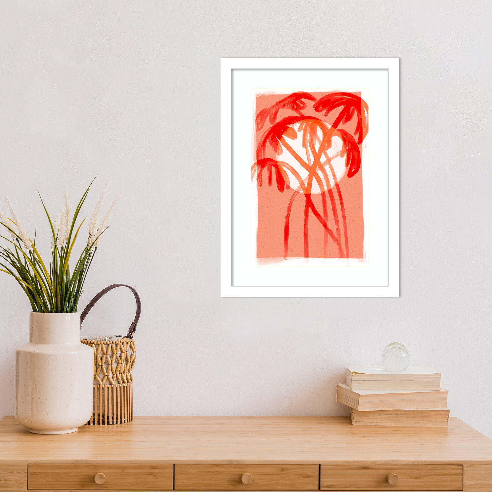 Palms At Sunset by Treechild Wood Framed Wall Art Print, White, 17" H x 13" W