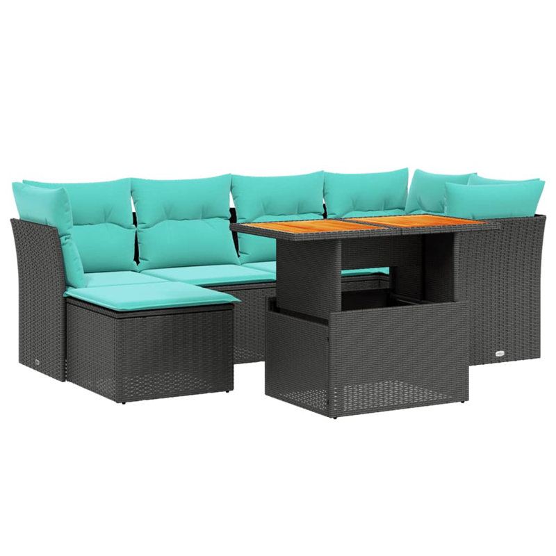  Ensemble de canapé de patio 7 pièces avec coussins en rotin de polyester gris, Bleu clair, Noir