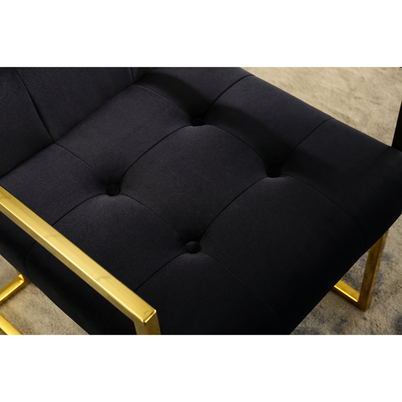 Chaise avec accoudoirs moderne en velours noir, base scintillante, facile à assembler et structure noire en acier inoxydable