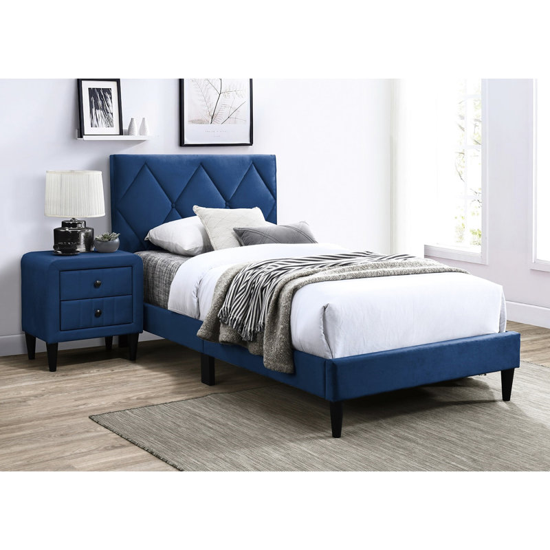 Table de chevet contemporaine en velours bleu marine 2 pièces, Marine