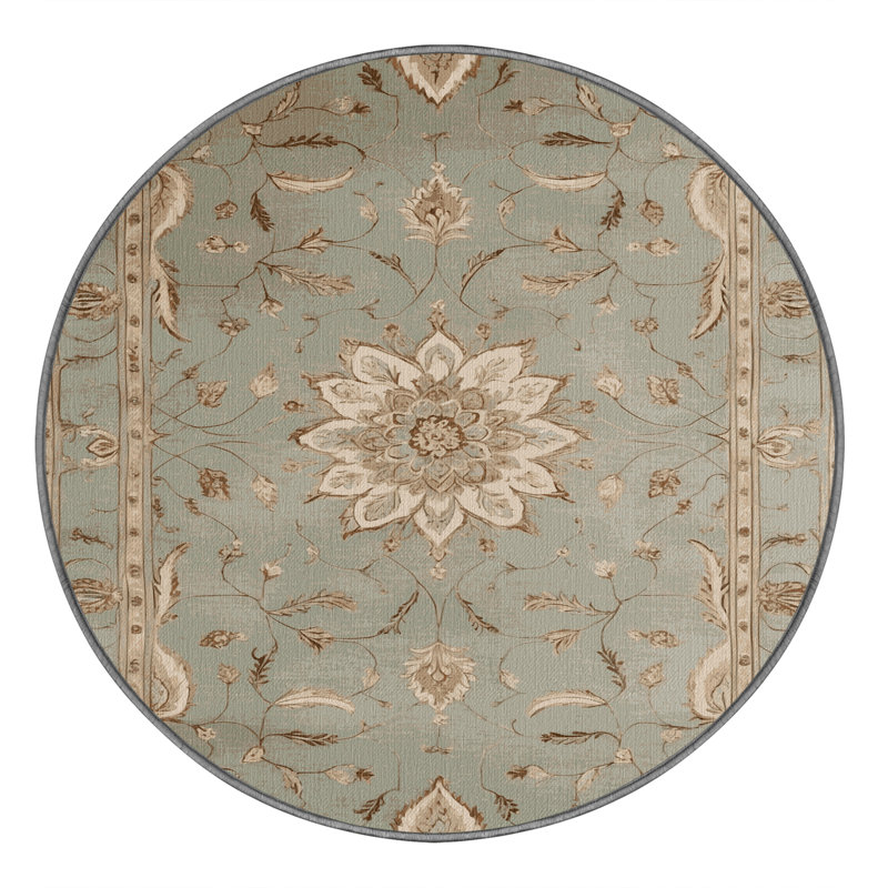 Tapis gris Tabriz lavable à la machine, Rond 3 pi