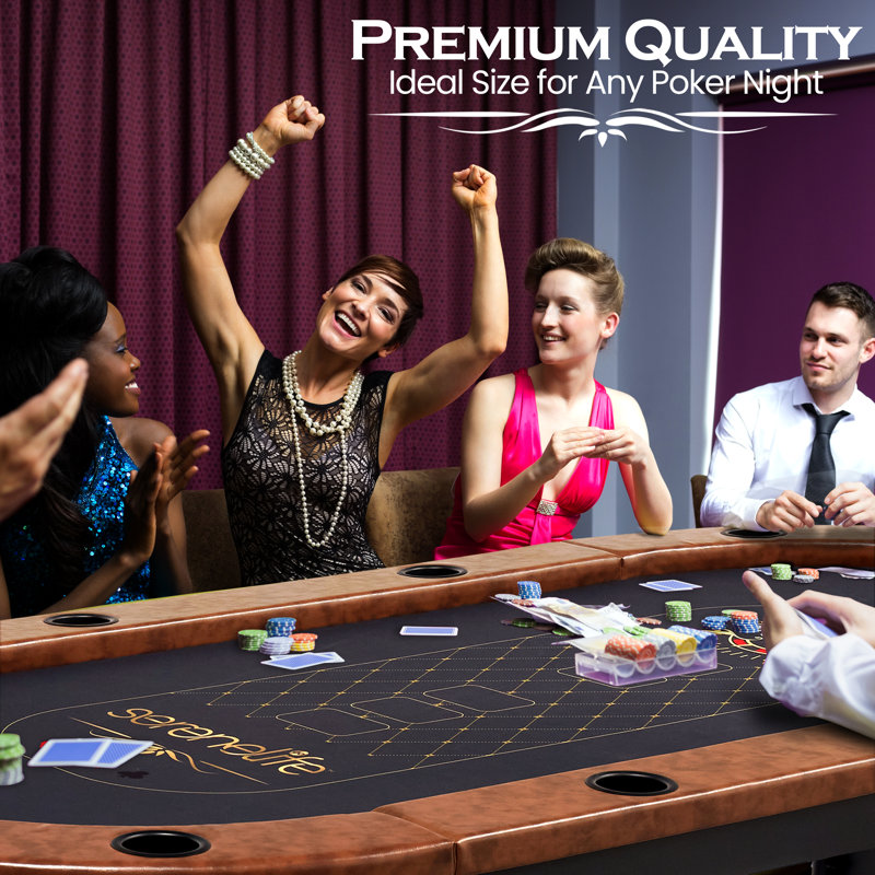 SereneLife 10-Player Brown Felt and Leather Poker Table