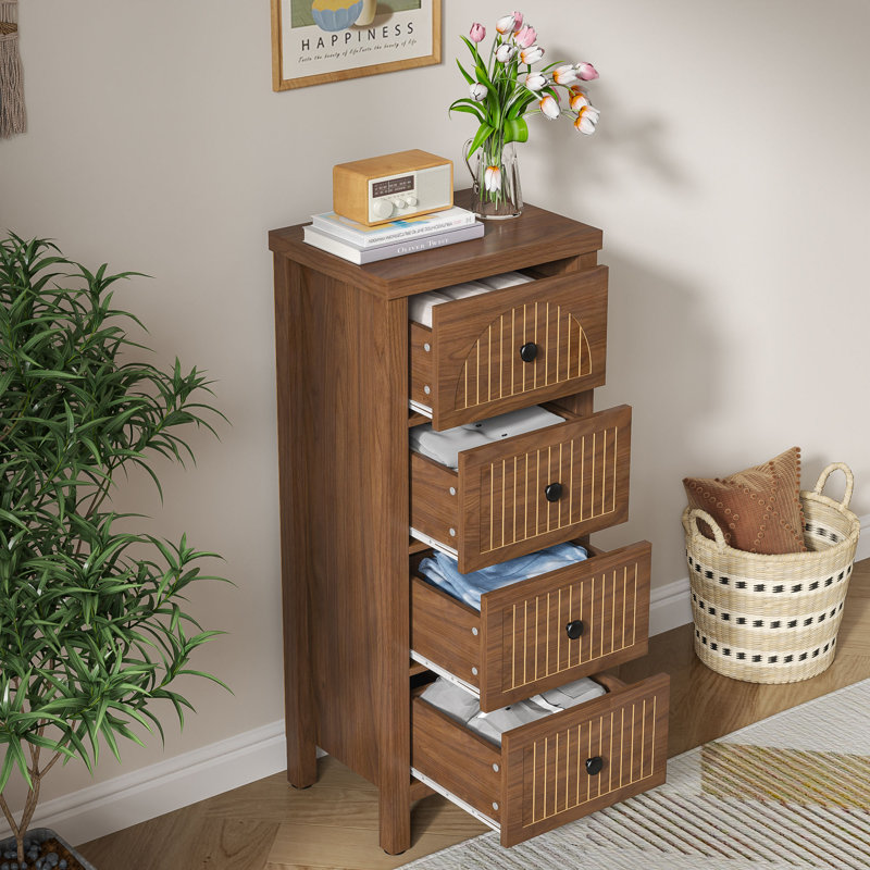 4 Drawer Dressers, Fluted Chest of Drawers for Bedroom Living Room Hallway, Walnut
